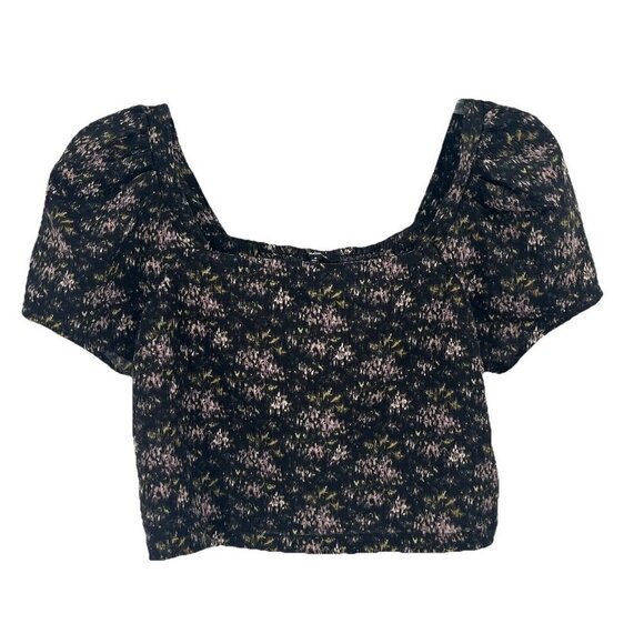 Madewell Tops - Madewell Black Floral Crop Top Cottagecore Sz Medium Short Sleeve Romantic Chic